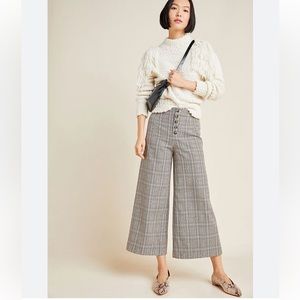 Anthropologie Roma plaid wide leg cropped pants textured exposed button